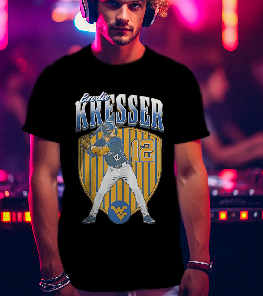 West Virginia Mountaineers Brodie Kresser Number 12 Baseball Player T-Shirt