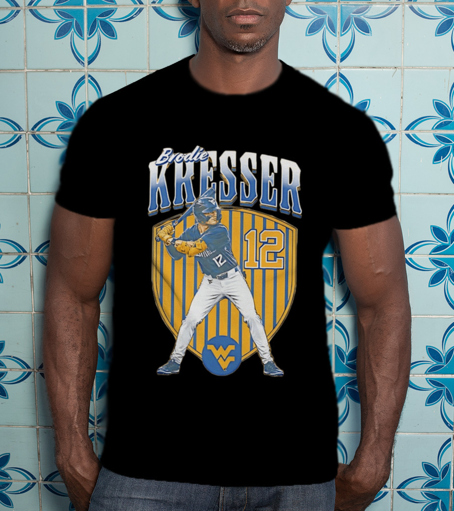 West Virginia Mountaineers Brodie Kresser Number 12 Baseball Player T-Shirt