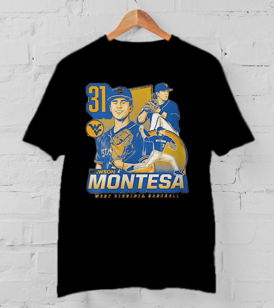 West Virginia Baseball Dawson Montesa 31 Mountaineers T-Shirt
