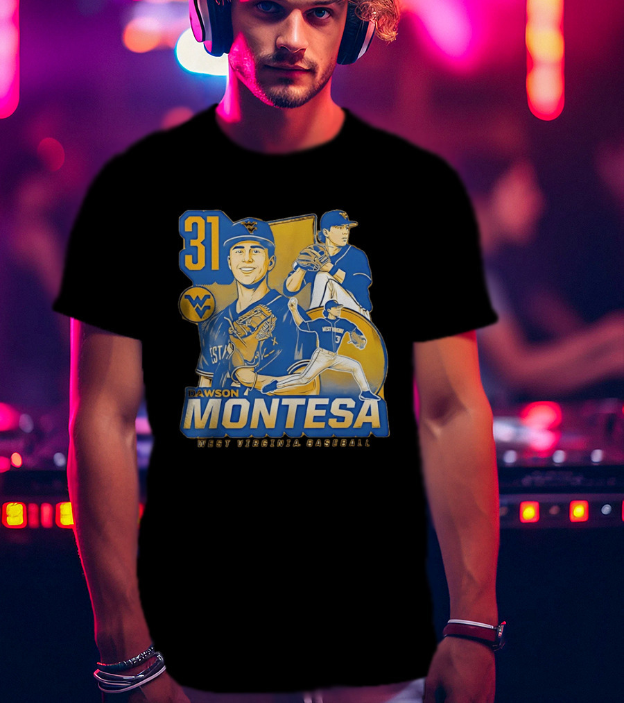 West Virginia Baseball Dawson Montesa 31 Mountaineers T-Shirt