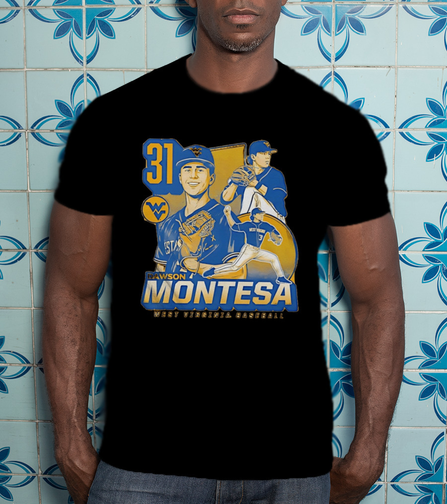 West Virginia Baseball Dawson Montesa 31 Mountaineers T-Shirt