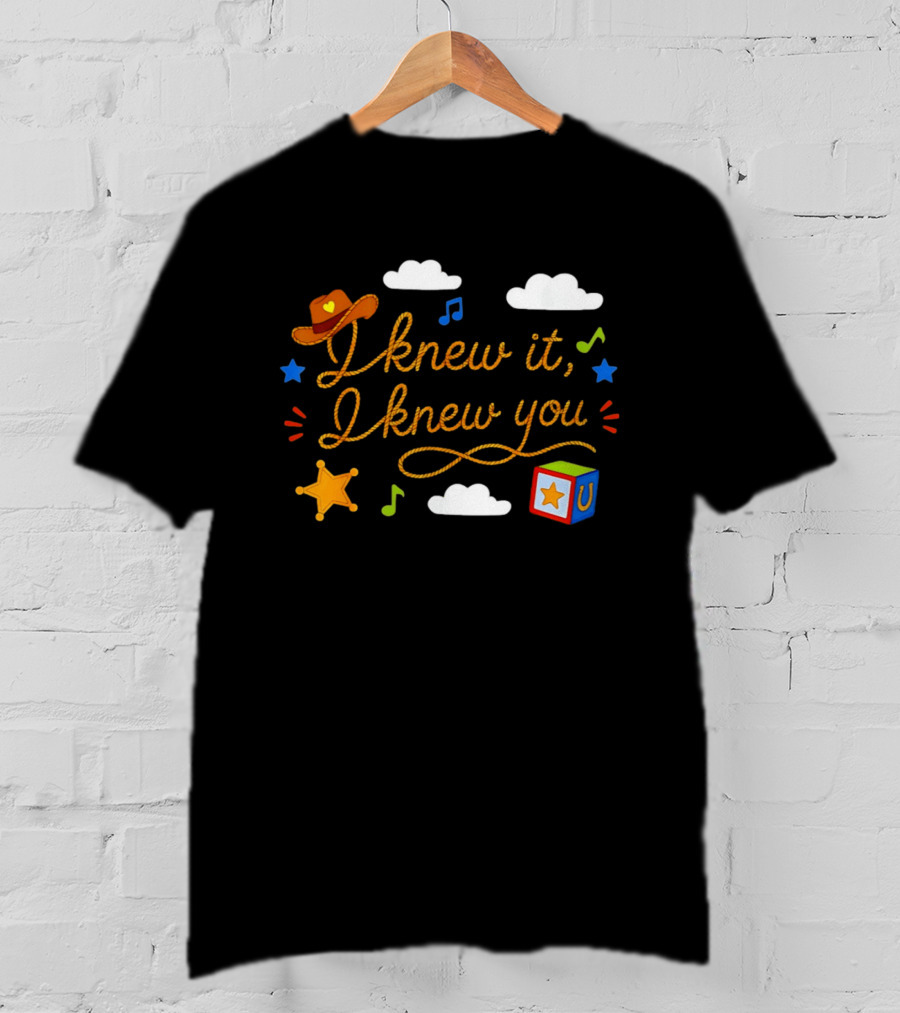 I Knew It I Knew You Western Cowgirl Sheriffs Badge Cowboy Hat Music Notes Blocks T-Shirt