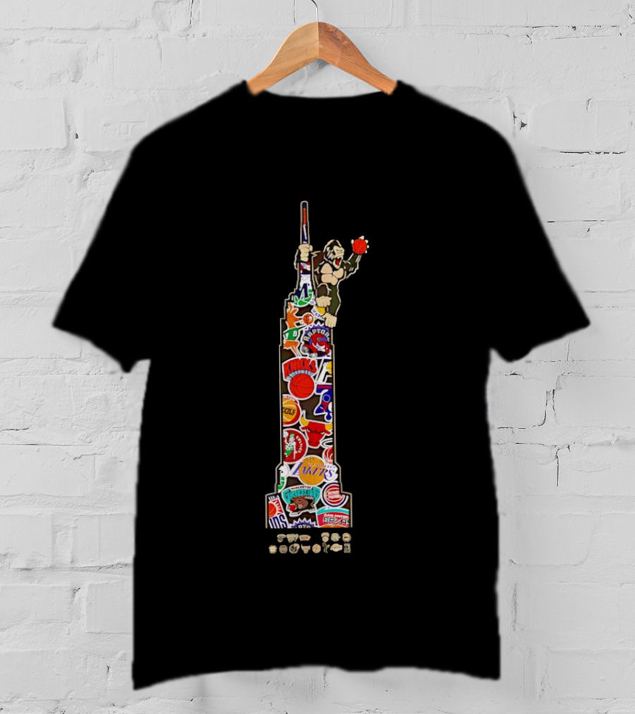 New York Knicks Hardwood Classics King K 2026 NBA Team Logos Empire State Building Gorillas T-Shirt