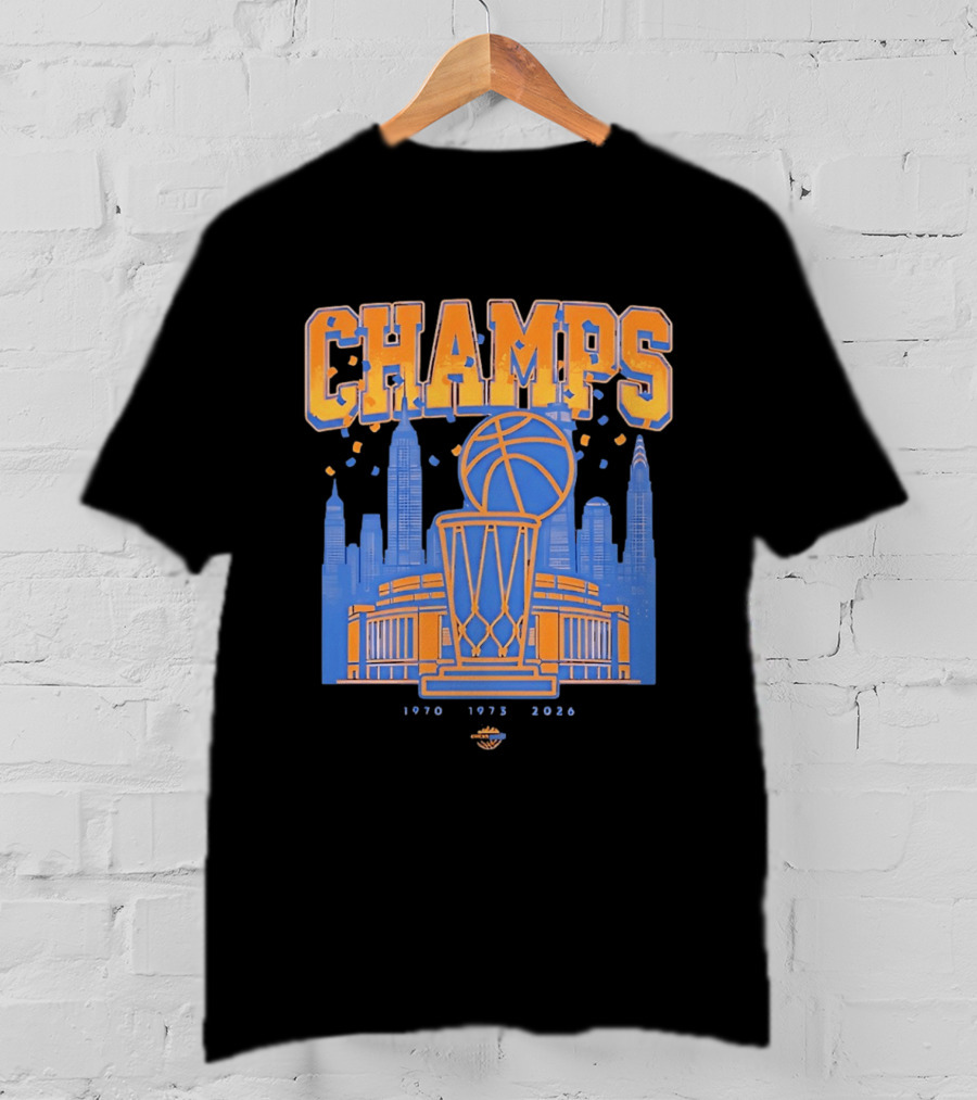 New York Knicks Champs 1970 1973 2026 Basketball Skyline Celebration T-Shirt