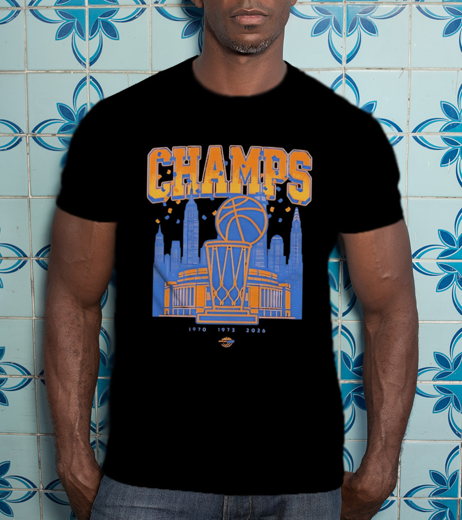 New York Knicks Champs 1970 1973 2026 Basketball Skyline Celebration T-Shirt
