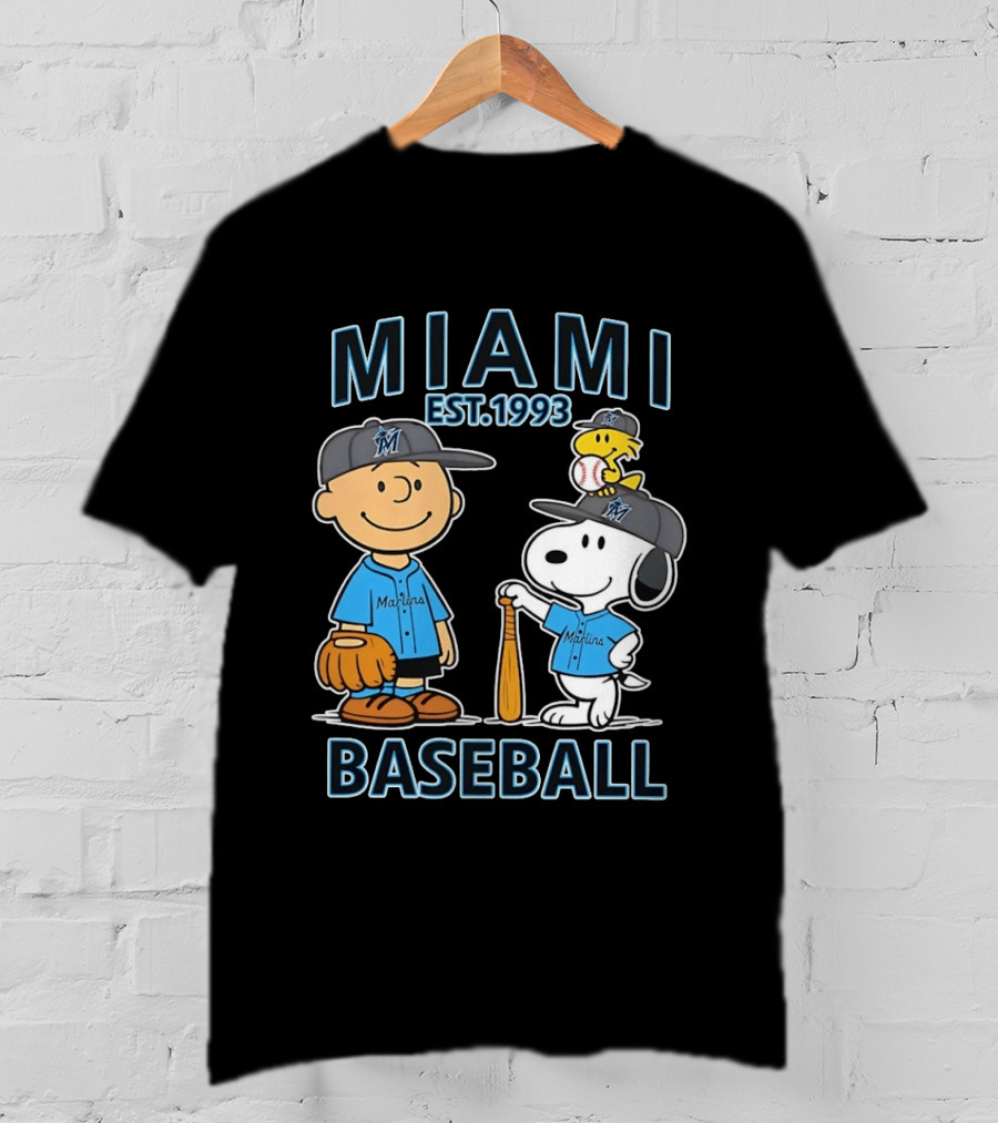 Miami Marlins Baseball Peanuts Characters Est 1993 T-Shirt