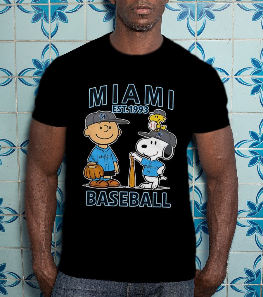 Miami Marlins Baseball Peanuts Characters Est 1993 T-Shirt