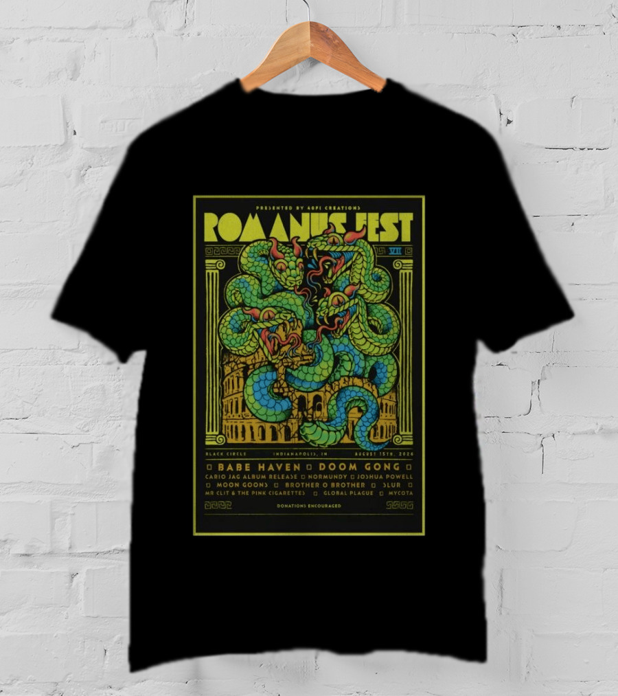 Romanus Fest VII August 15 2026 Indianapolis Black Circle Featuring Babe Haven Doom Gong T-Shirt