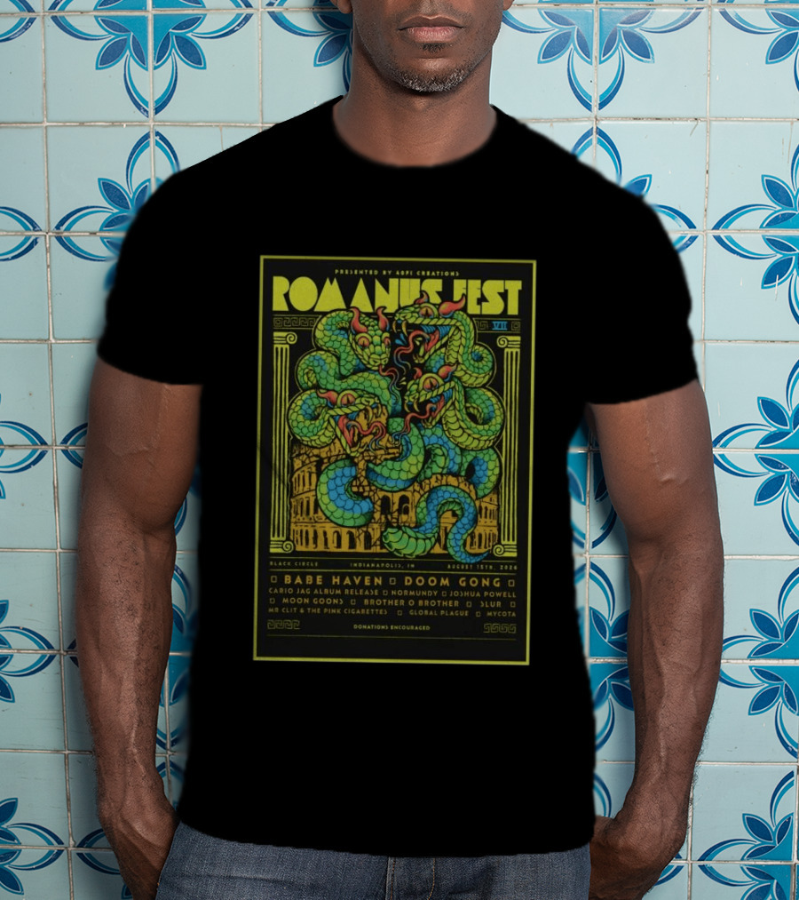 Romanus Fest VII August 15 2026 Indianapolis Black Circle Featuring Babe Haven Doom Gong T-Shirt