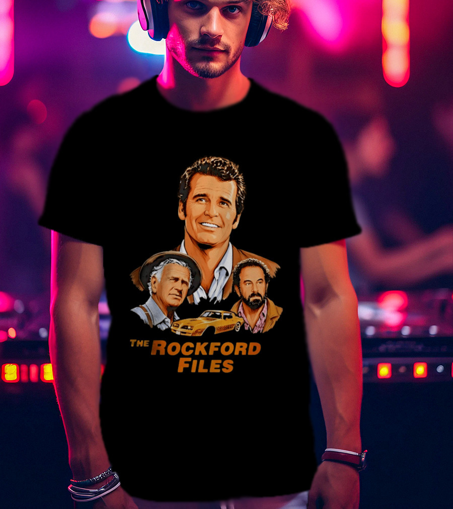 The Rockford Files 1970s James Garner Iconic Cast And Car T-Shirt