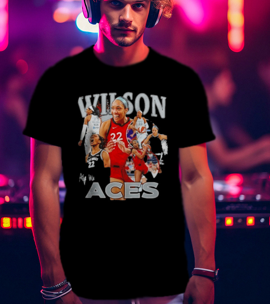 A'ja Wilson Las Vegas Aces Fly With Aces Collage T-Shirt