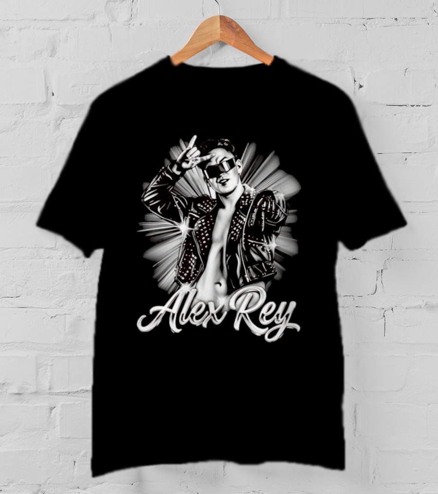 Alex Rey Pro Wrestling Player Collage Studded Jacket Sunglasses Pose T-Shirt