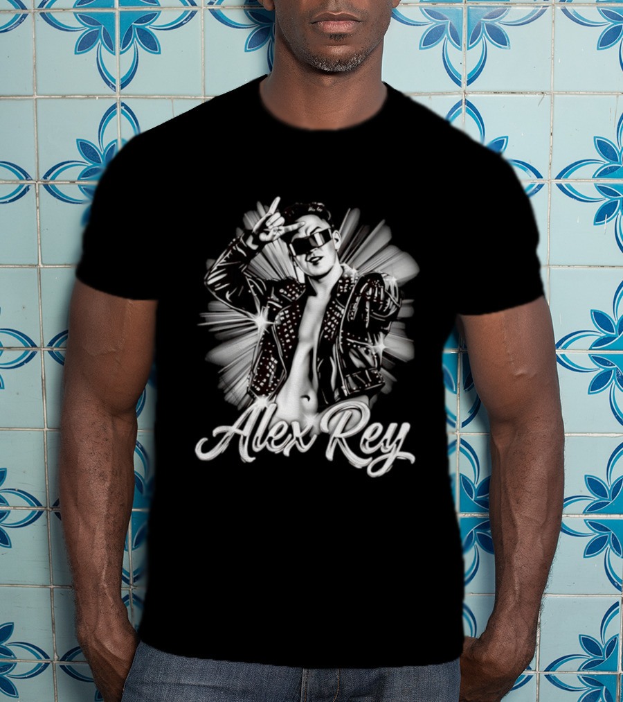 Alex Rey Pro Wrestling Player Collage Studded Jacket Sunglasses Pose T-Shirt
