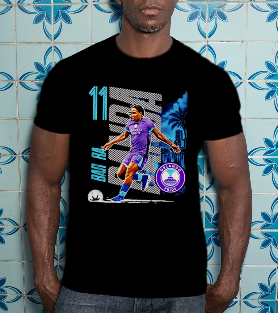 Barbra Banda Orlando Pride Skyline 11 Soccer Blue Palm Trees T-Shirt