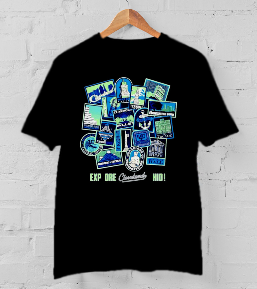 Explore Cleveland Ohio Landmarks Cuyahoga Rock Roll Museum Terminal Tower Edgewater Park T-Shirt