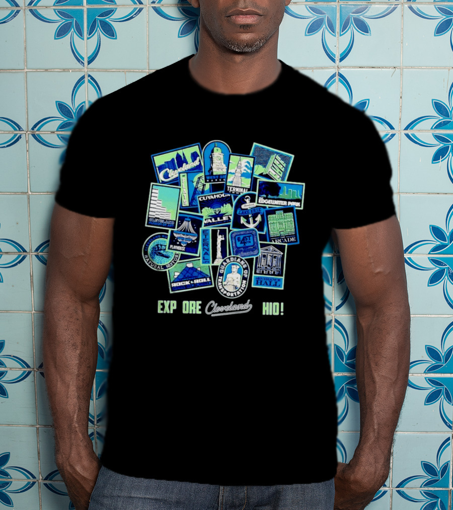 Explore Cleveland Ohio Landmarks Cuyahoga Rock Roll Museum Terminal Tower Edgewater Park T-Shirt