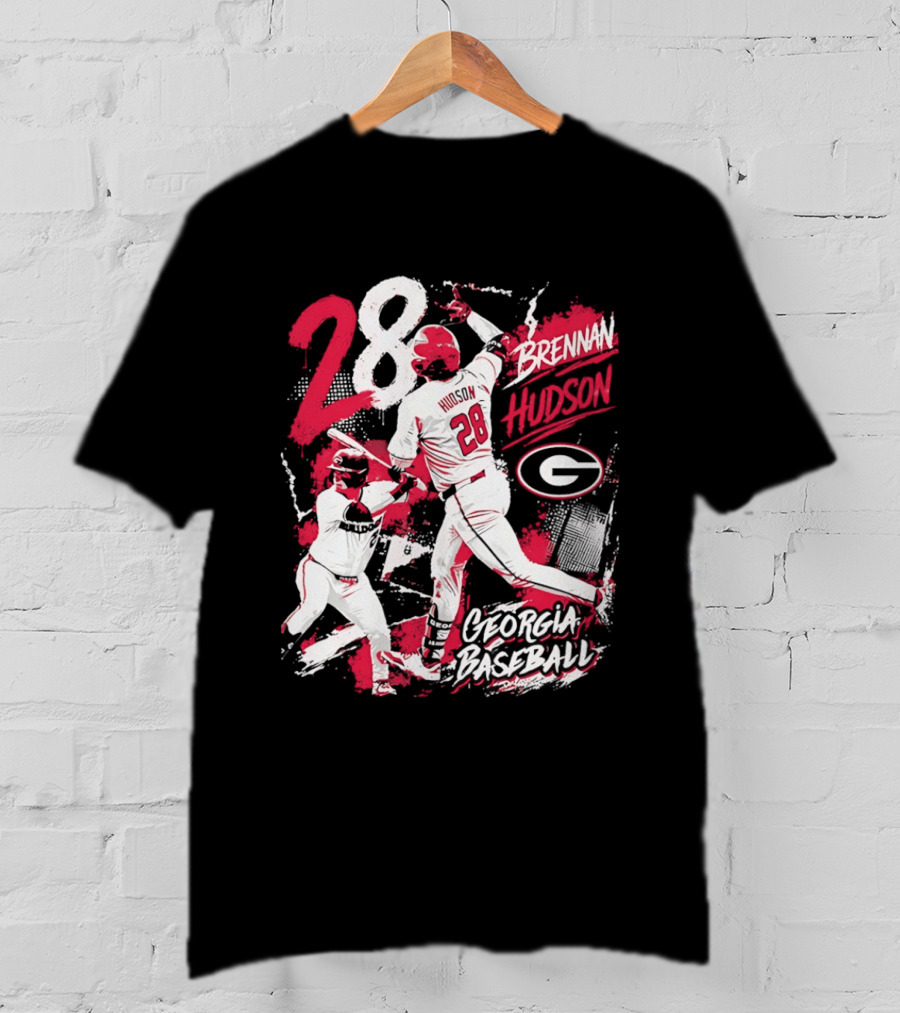 Georgia Baseball Brennan Hudson 28 Player Collage T-Shirt