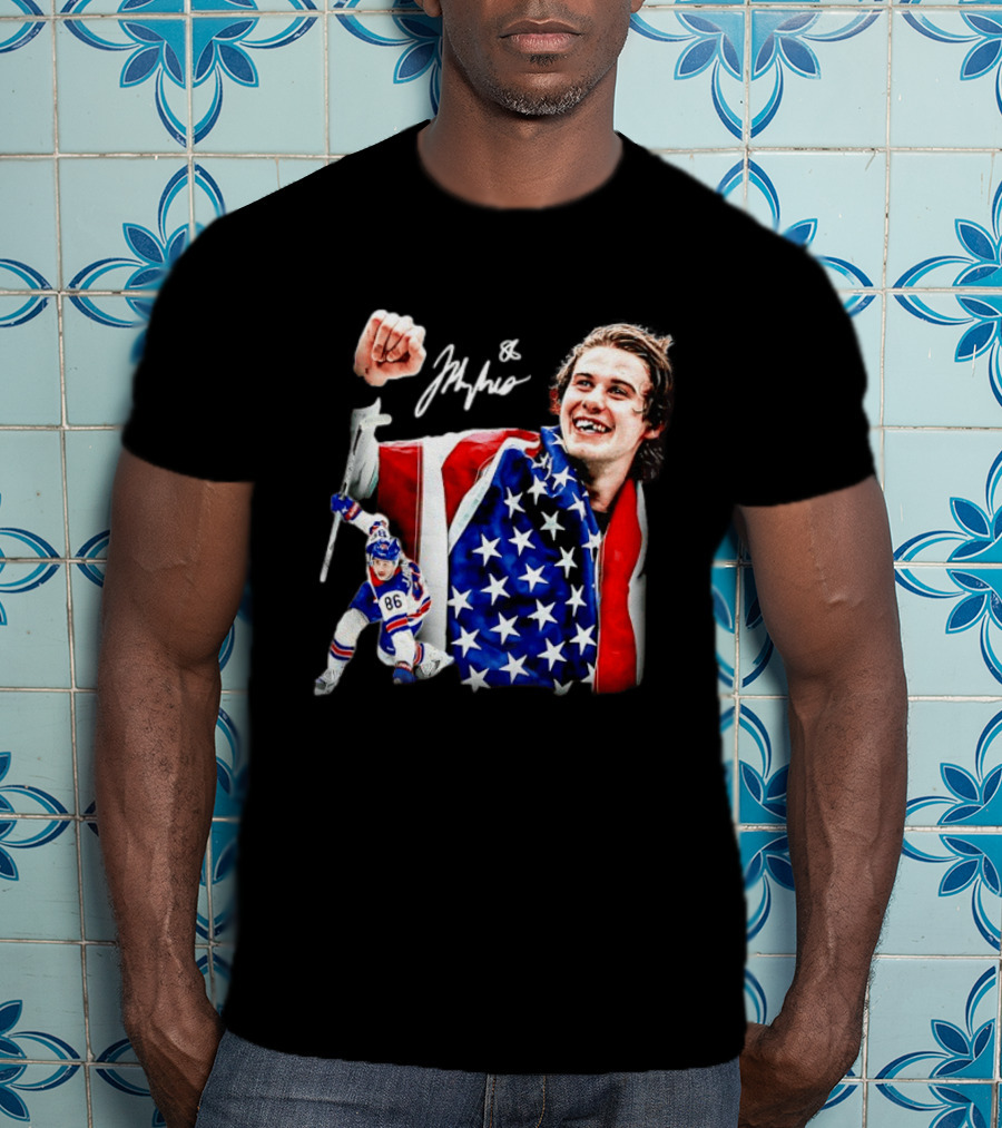 Jack Hughes New Jersey Devils USA Flag 86 Hockey Celebration T-Shirt