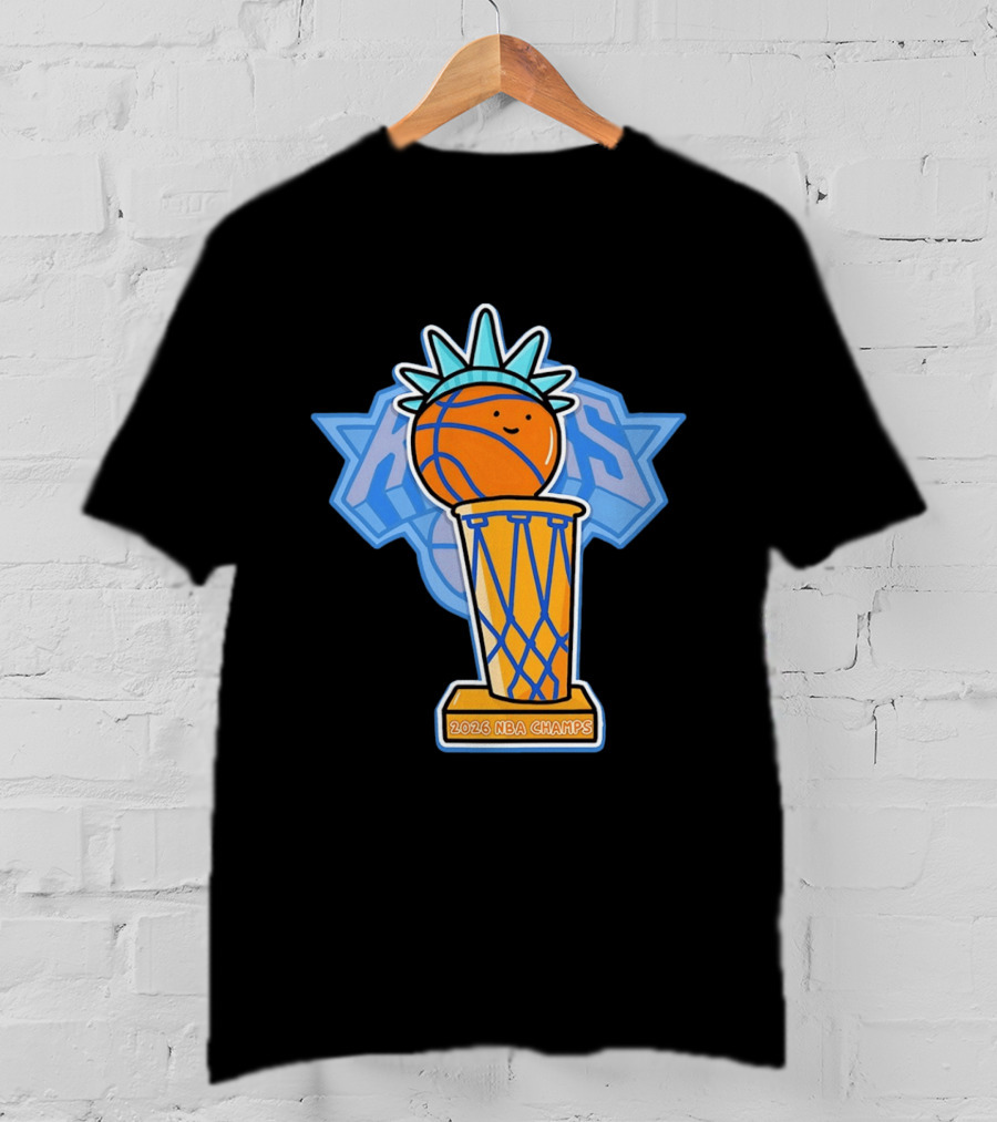 Knicks NBA Champs 2026 Statue Of Liberty Basketball Trophy T-Shirt