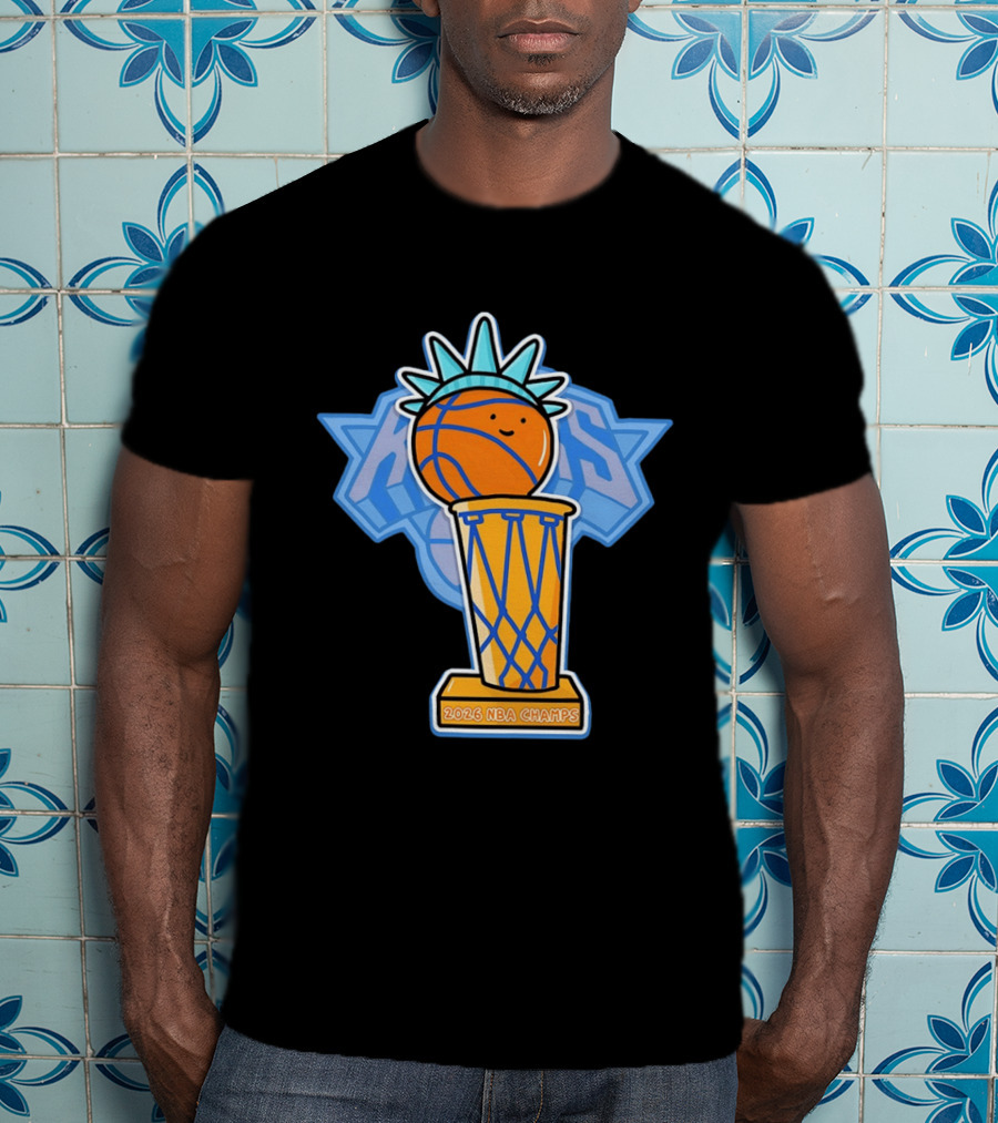 Knicks NBA Champs 2026 Statue Of Liberty Basketball Trophy T-Shirt