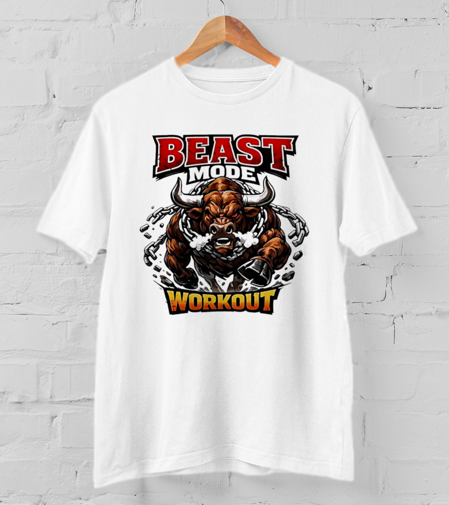 Beast Mode Workout Illustrated Bull Breaking Chains T-Shirt
