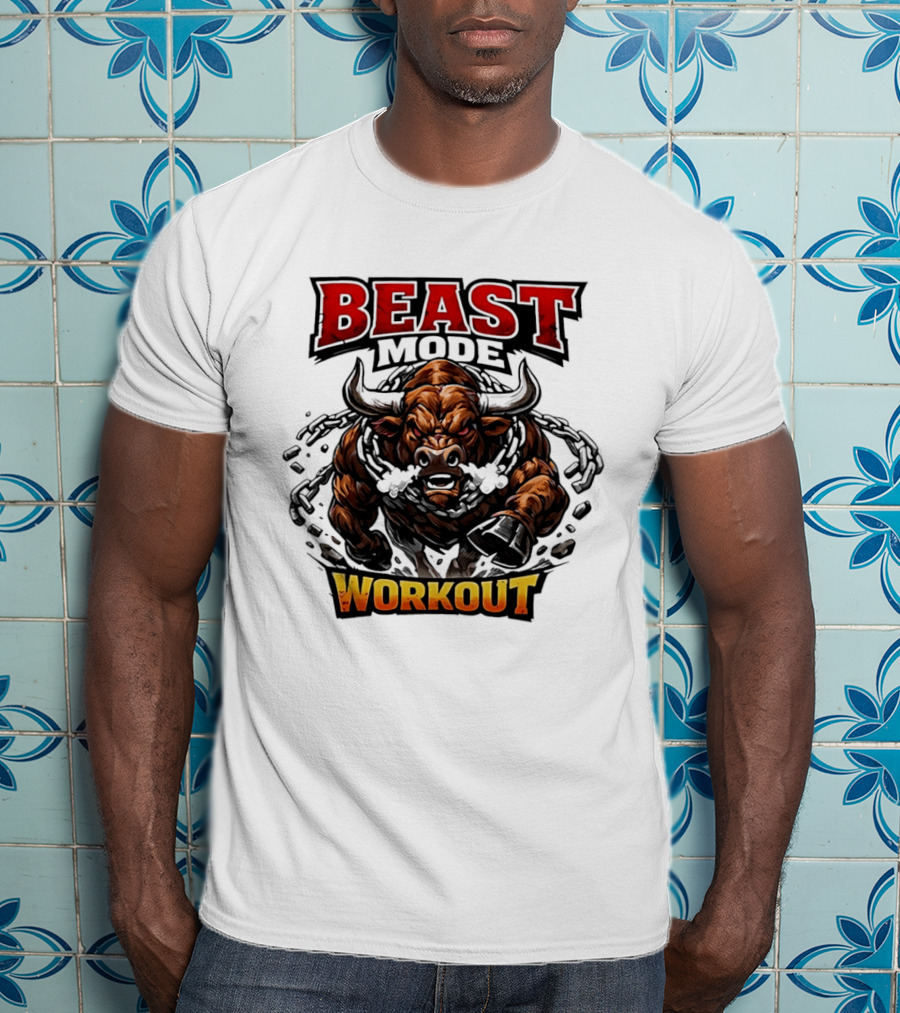Beast Mode Workout Illustrated Bull Breaking Chains T-Shirt