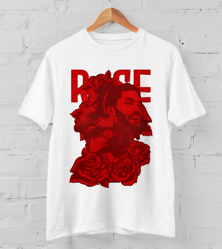 Derrick Rose Red Rose Portrait With Decorative Roses T-Shirt