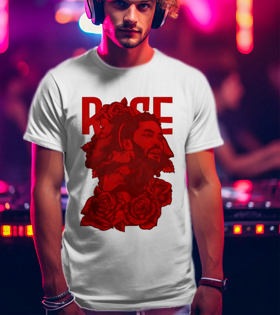 Derrick Rose Red Rose Portrait With Decorative Roses T-Shirt