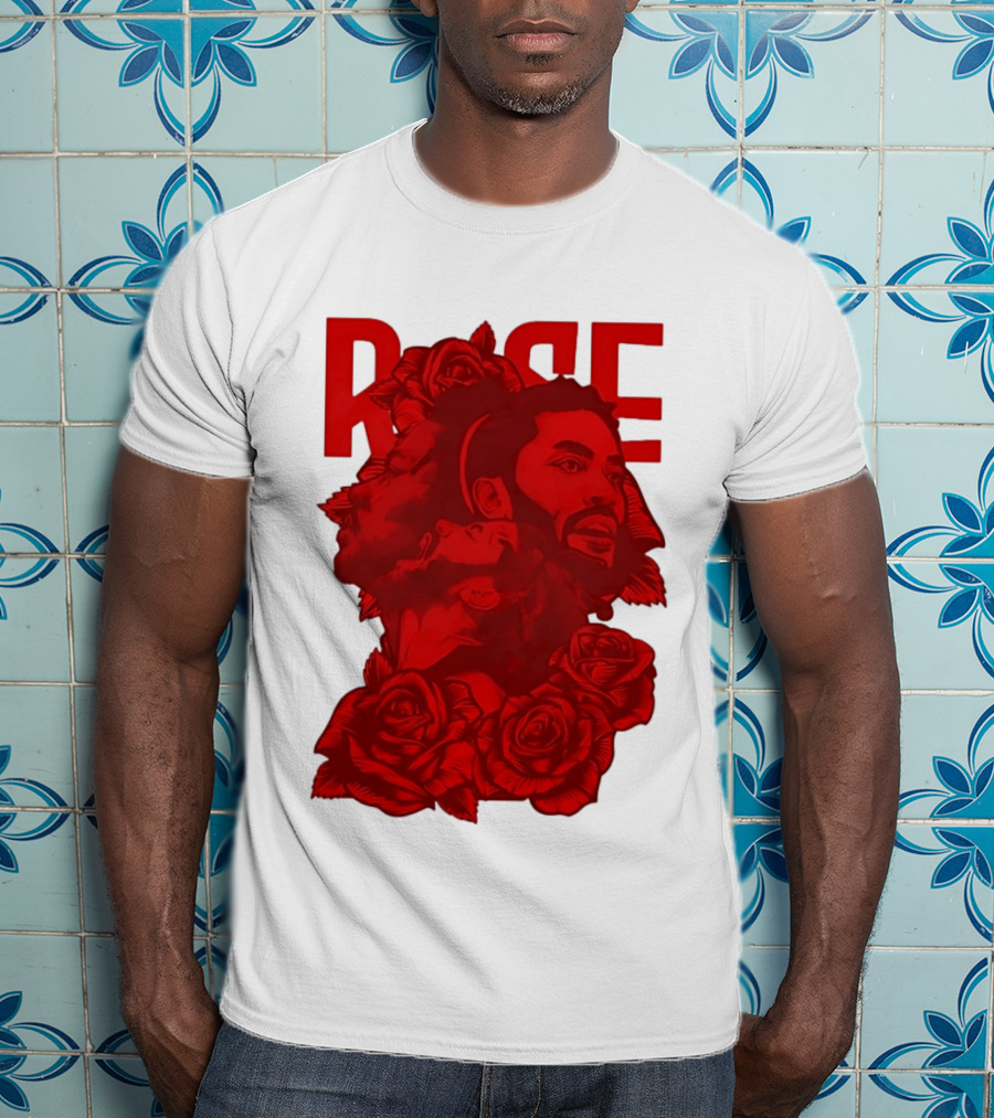 Derrick Rose Red Rose Portrait With Decorative Roses T-Shirt