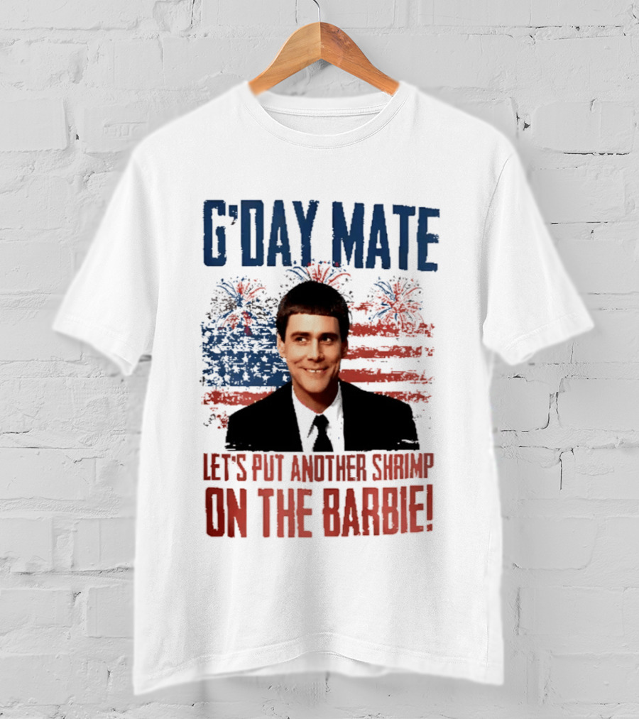 G'Day Mate Let's Put Another Shrimp On The Barbie 4th Of July With Stars And Stripes Fireworks T-Shirt
