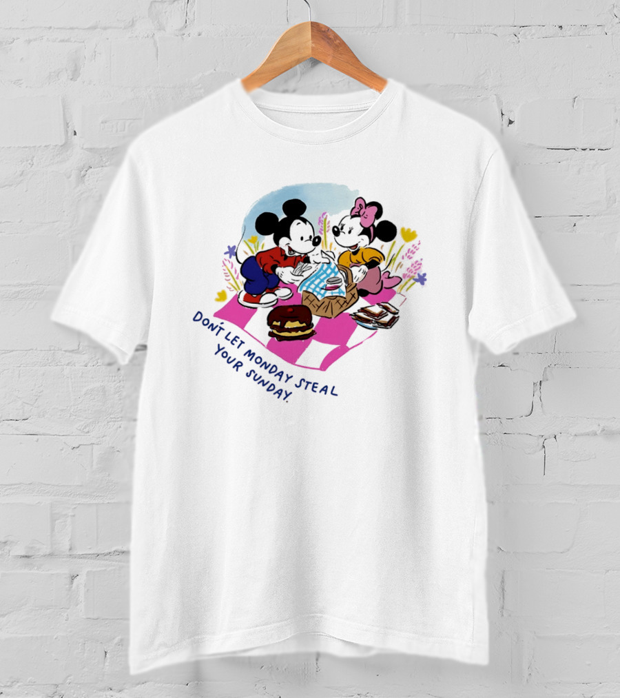 Mickey And Minnie Mouse Don't Let Monday Steal Your Sunday Picnic Fun T-Shirt