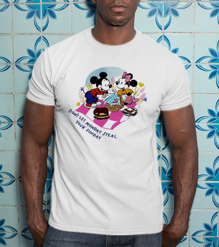 Mickey And Minnie Mouse Don't Let Monday Steal Your Sunday Picnic Fun T-Shirt