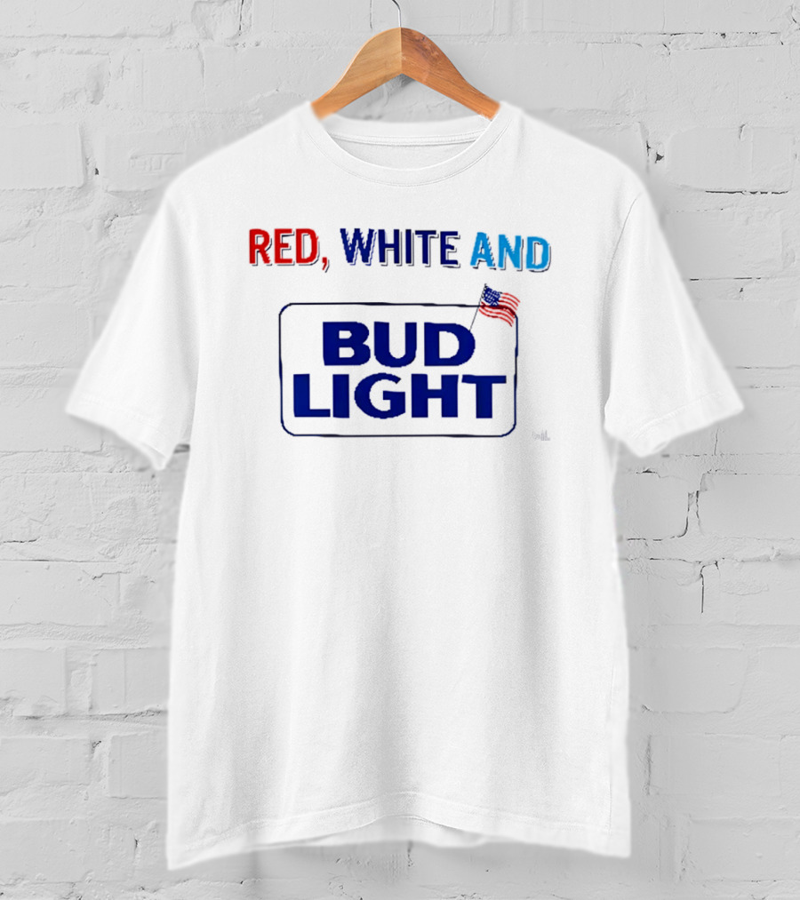 Red White And Bud Light American Flag 4th Of July Celebration T-Shirt