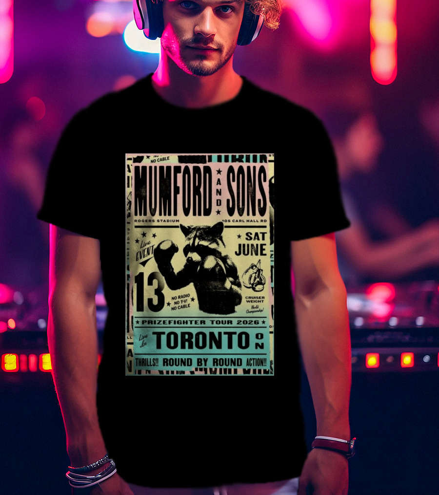 Mumford And Sons Prizefighter Tour 2026 Toronto June 13 Rogers Stadium T-Shirt