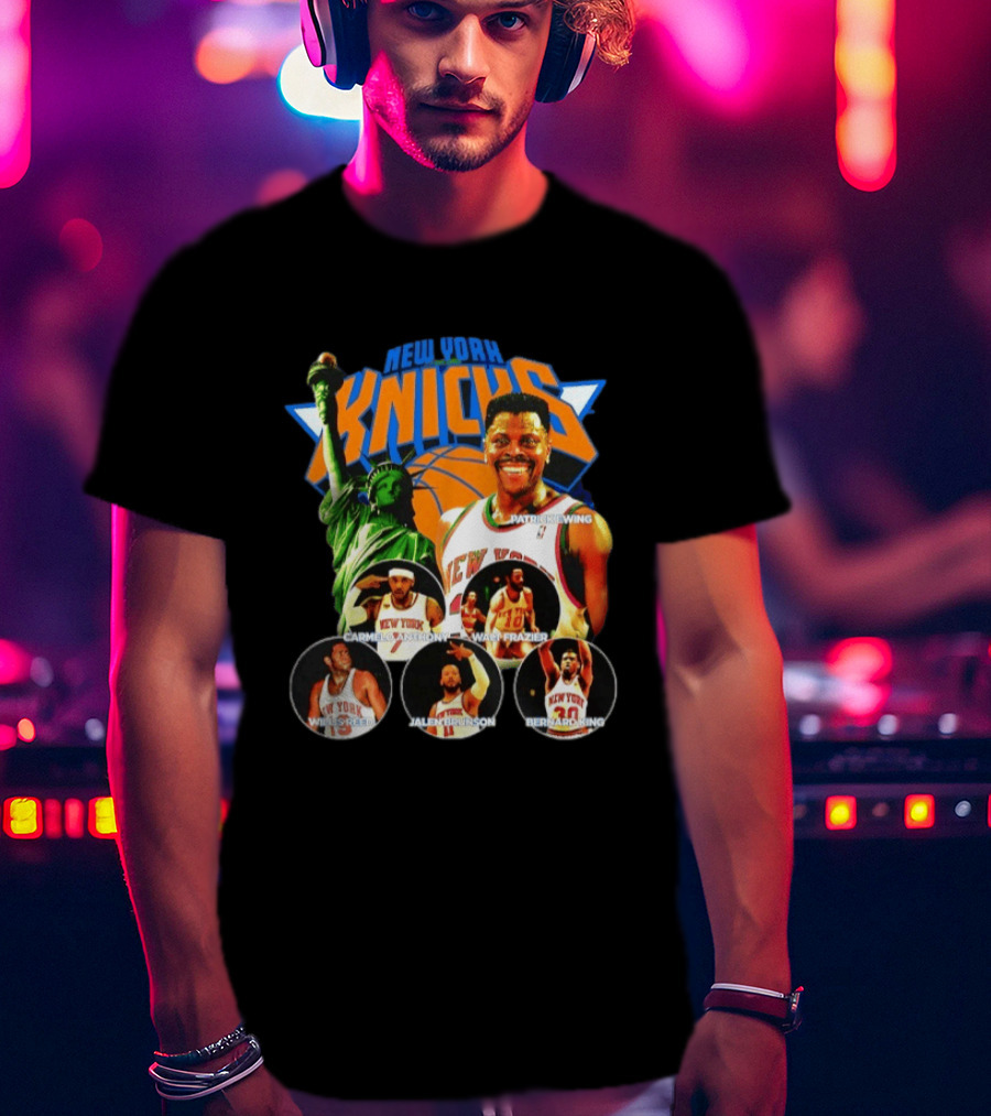 New York Knicks Patrick Ewing Carmelo Anthony Walt Frazier Statue Of Liberty T-Shirt