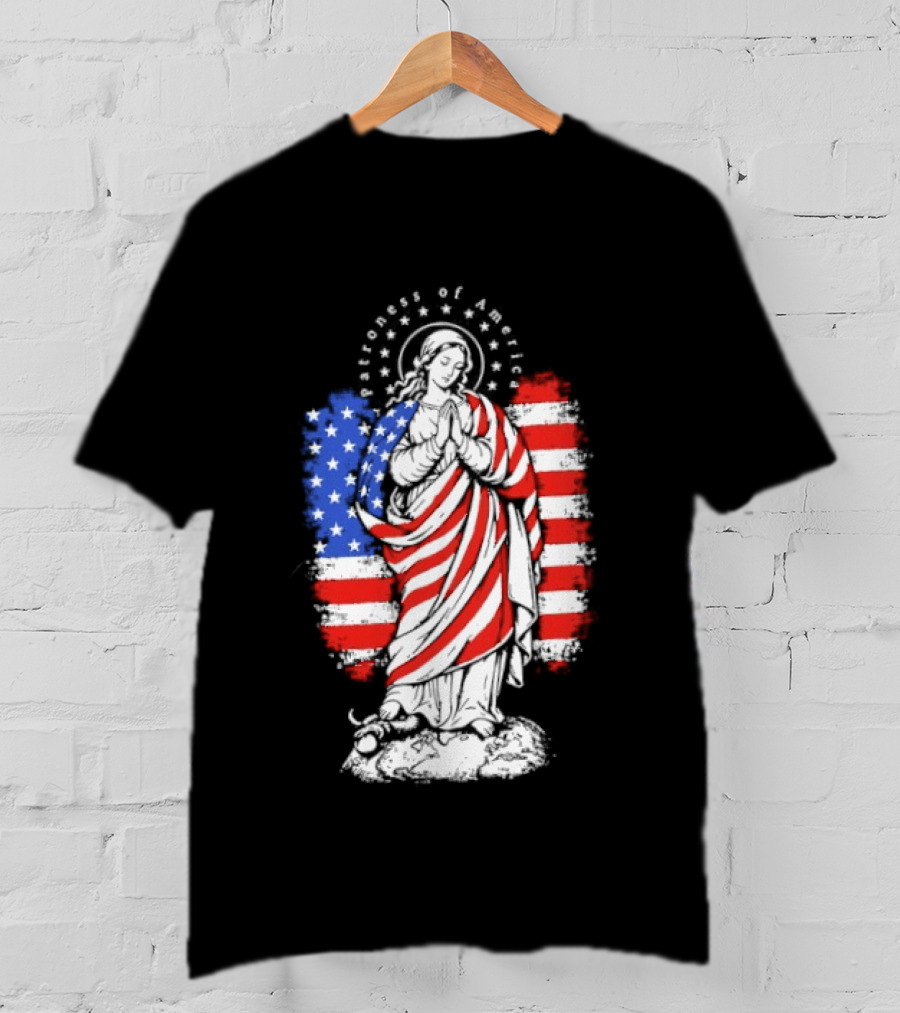 Blessed Virgin Mary Patroness Of The USA With American Flag Colors Catholic T-Shirt