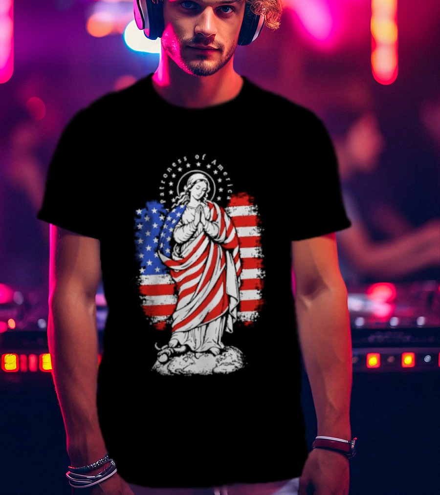 Blessed Virgin Mary Patroness Of The USA With American Flag Colors Catholic T-Shirt