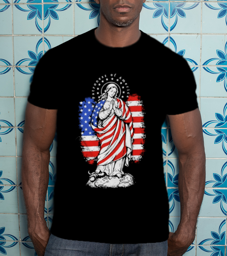 Blessed Virgin Mary Patroness Of The USA With American Flag Colors Catholic T-Shirt