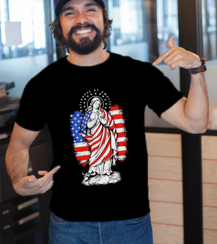 Blessed Virgin Mary Patroness Of The USA With American Flag Colors Catholic T-Shirt