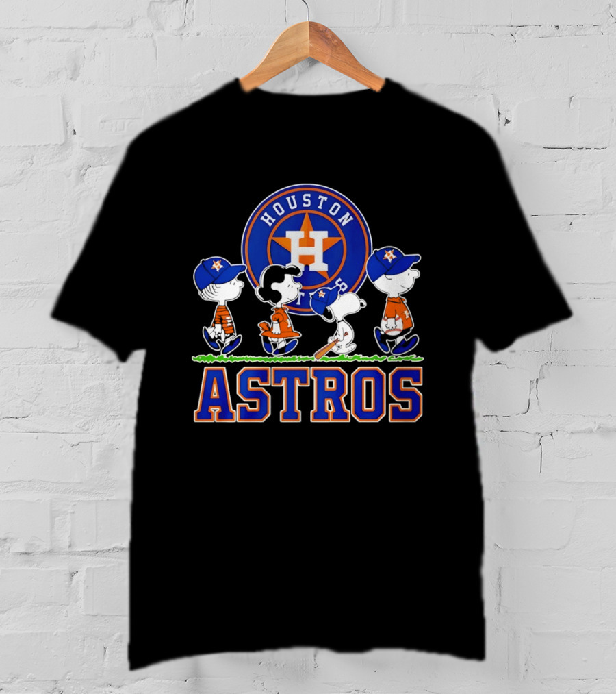 Houston Astros Peanuts Characters Snoopy Walking Baseball Team T-Shirt