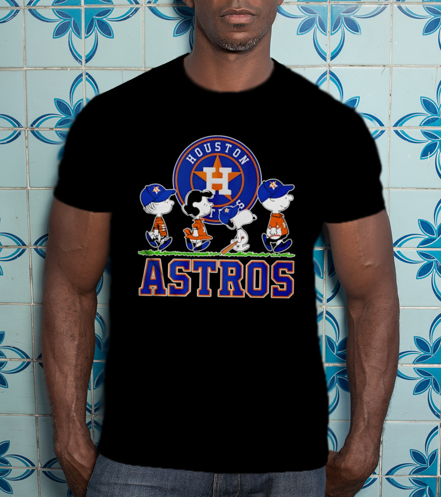 Houston Astros Peanuts Characters Snoopy Walking Baseball Team T-Shirt