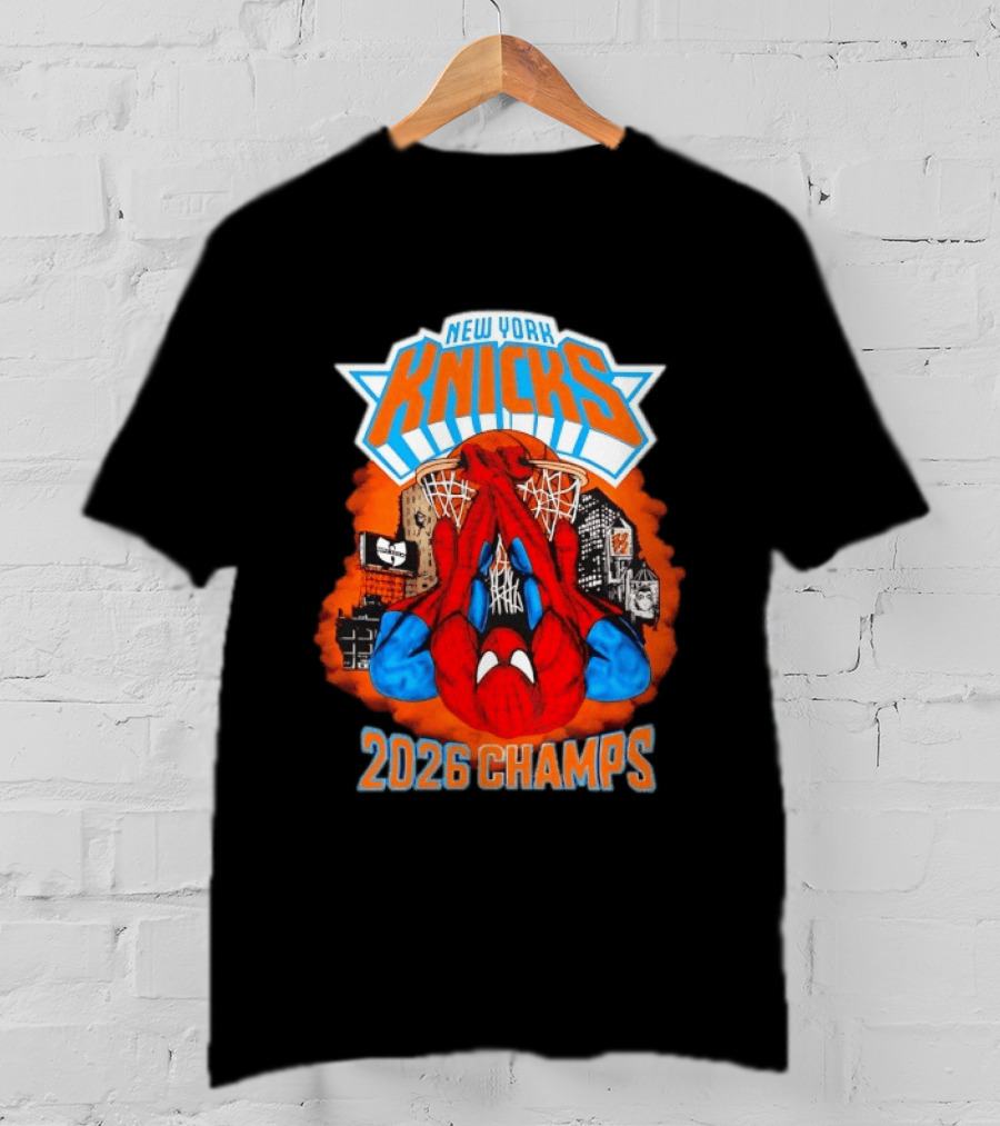 New York Knicks Spider Man 2026 Champs Basketball Celebration T-Shirt
