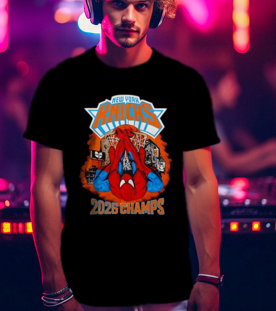 New York Knicks Spider Man 2026 Champs Basketball Celebration T-Shirt
