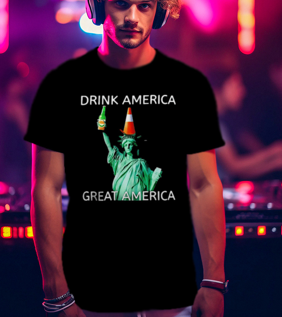 Statue Of Liberty Drink America Great America Traffic Cone Beer Bottle T-Shirt