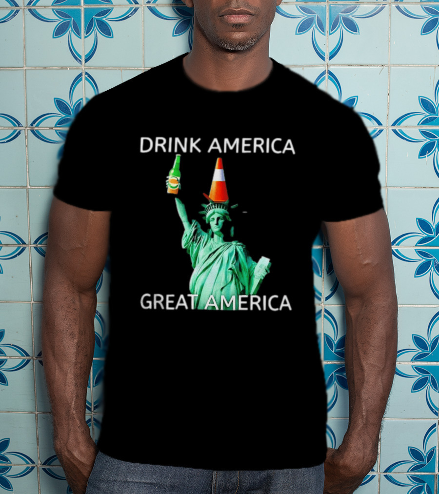 Statue Of Liberty Drink America Great America Traffic Cone Beer Bottle T-Shirt