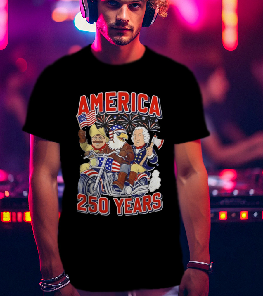 America 250 Years Patriotic Motorcycle Ride With Eagle T-Shirt
