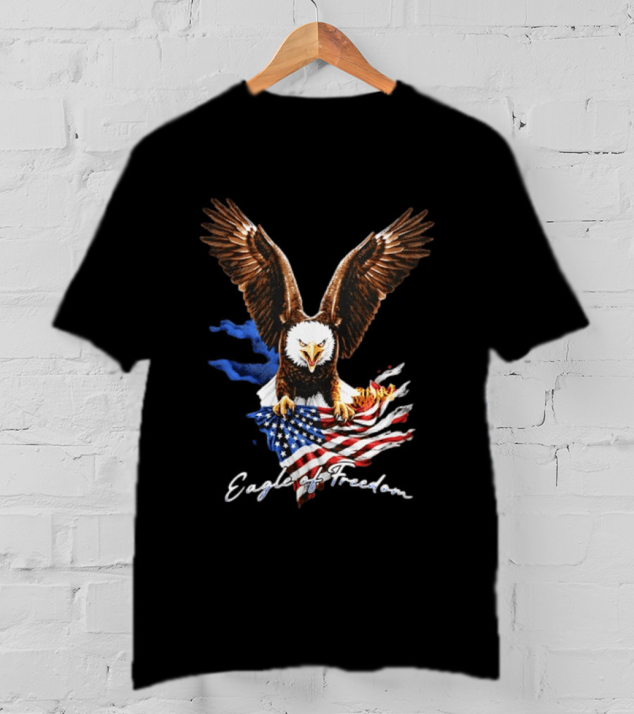 American Eagle Of Freedom Flag Wings Fiery Display T-Shirt