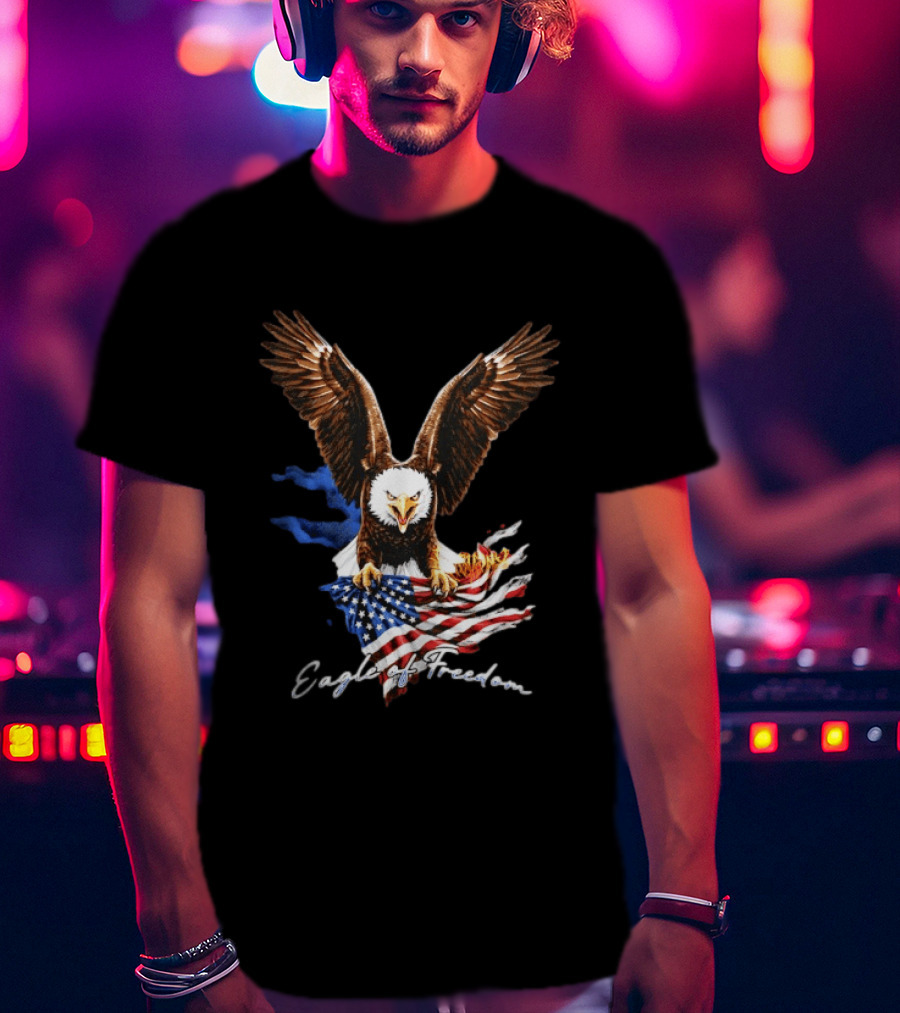 American Eagle Of Freedom Flag Wings Fiery Display T-Shirt