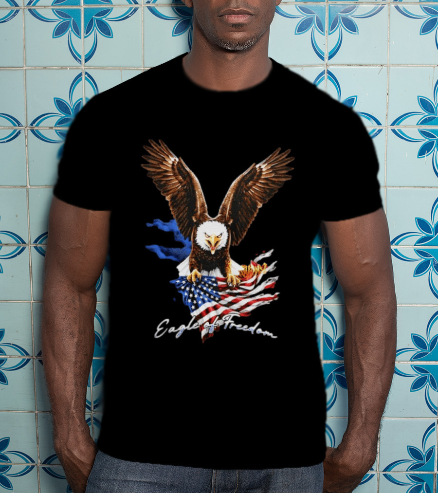 American Eagle Of Freedom Flag Wings Fiery Display T-Shirt