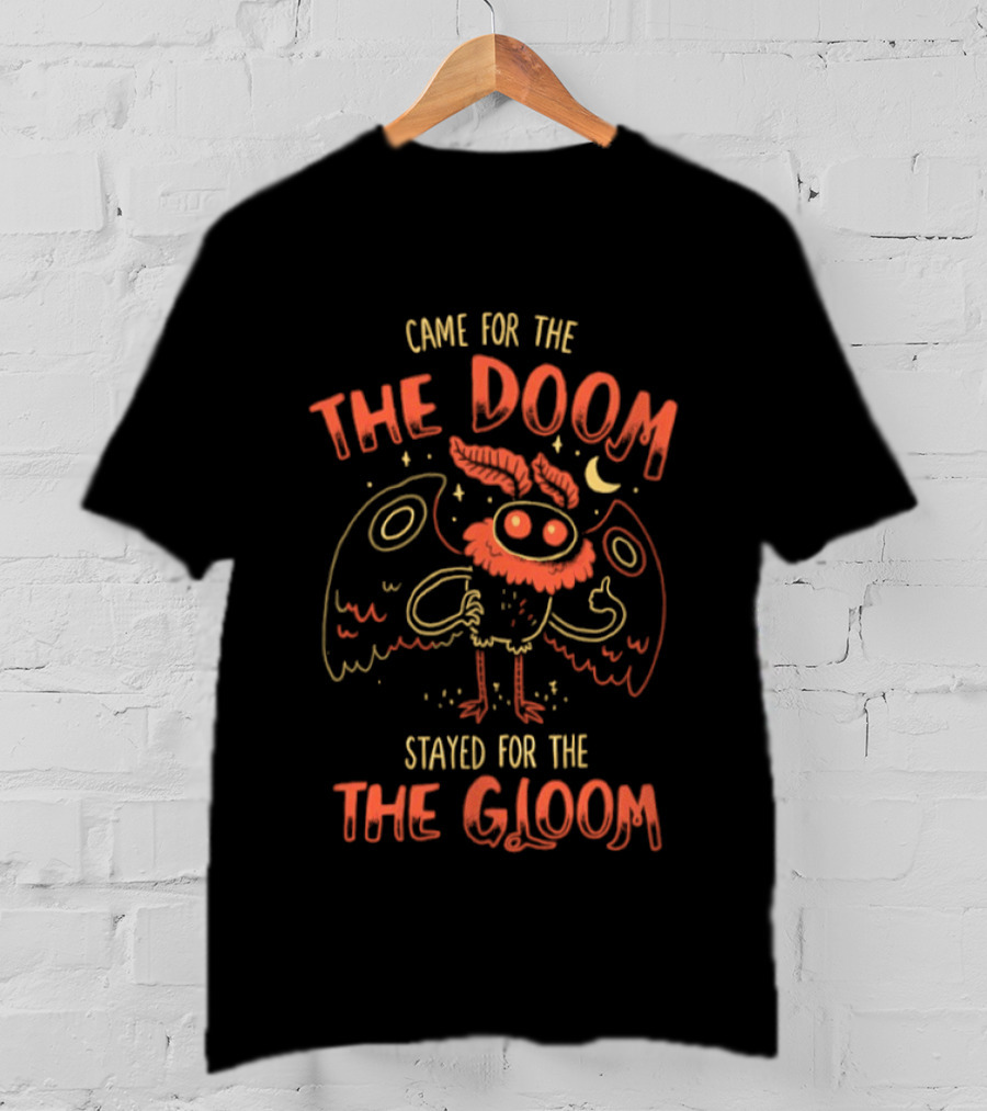 Came For The The Doom Stayed For The The Gloom Owl Cartoon With Crescent Moon And Stars T-Shirt